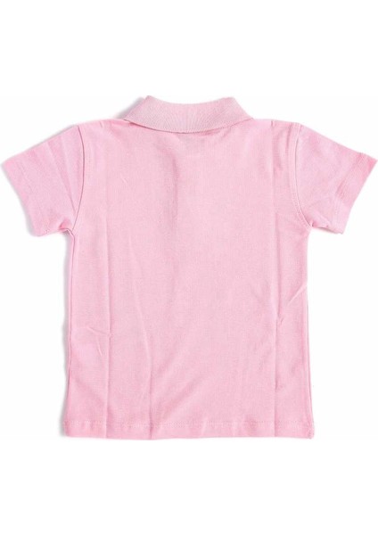 Pembe Kısa Kol Düz Yakalı 6-16 Yaş Çocuk Okul Lakos Tişört T-Shirt - 80238-PEMBE