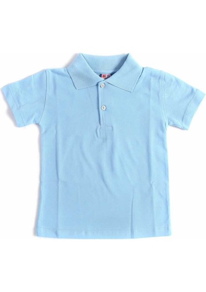 Mavi Kısa Kol Düz Yakalı 6-16 Yaş Çocuk Okul Lakos Tişört T-Shirt - 80238-MAVI