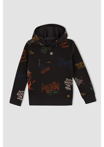 Erkek Çocuk Kapüşonlu Desenli Sweatshirt Y9044A622WN