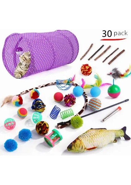 30 Parça Pet Kedi Tee Tünel Oyuncak Kombinasyon Seti (Yurt Dışından)