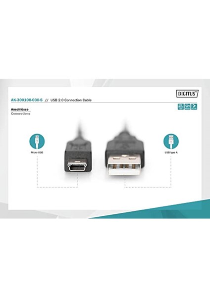 AK-300108-030-S USB 2.0 Bağlantı Kablosu, A Tipinde - Mini B (5 Pimli) Erkek/erkek, 3,0 M, modelleri