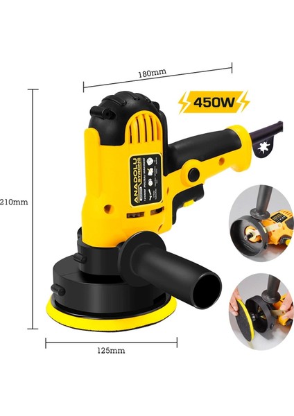 ANS1073 450WATT Devir Ayarlı Zımpara Araba Pasta Cila Parlatma 125 mm Polisaj Makinesi