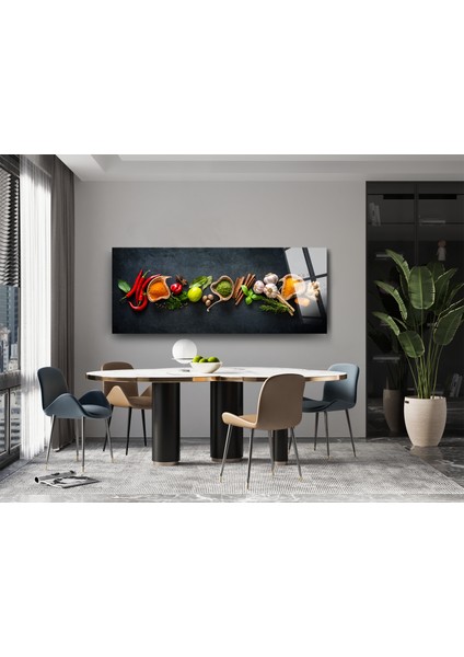 Baharatlar Cam Tablo Restoran ve Mutfak Tablo Nane Kırmızı Biber Sarımsak Limon Tarçın Kimyon Dekorasyonu 47 x 30 cm fiyatları