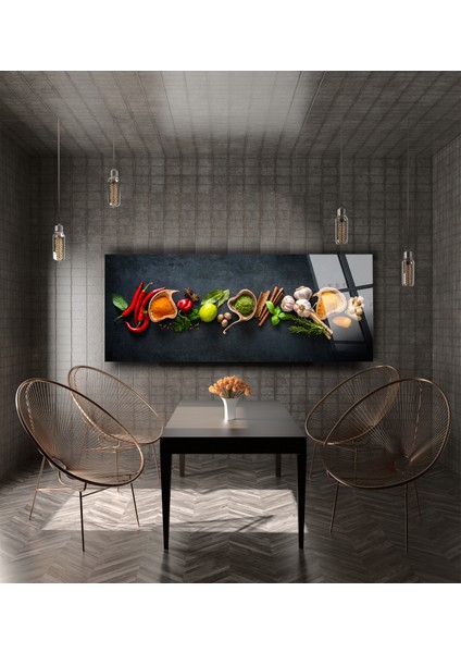 Baharatlar Cam Tablo Restoran ve Mutfak Tablo Nane Kırmızı Biber Sarımsak Limon Tarçın Kimyon Dekorasyonu 47 x 30 cm fırsatları