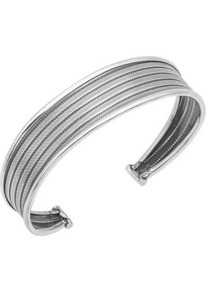 Gümüş Eskitme Desenli Kadın Bilezik