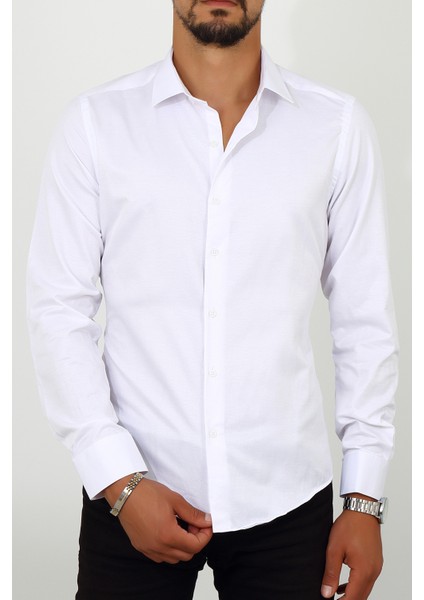 Slim Fit Beyaz Renk Erkek Gömlek fırsatları