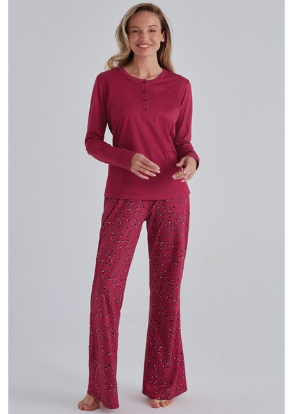 31532 Kadın Kırmızı Uzun Kollu Pijama Takım