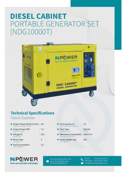 Portatif Dizel Jeneratör NDG10T fiyatları