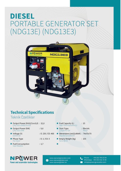 Portatif Dizel Jeneratör NDG13E3 fiyatları