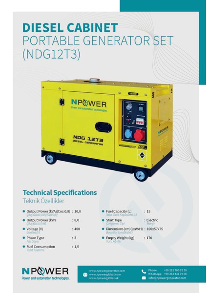 Portatif Dizel Jeneratör NDG12T3 fiyatları