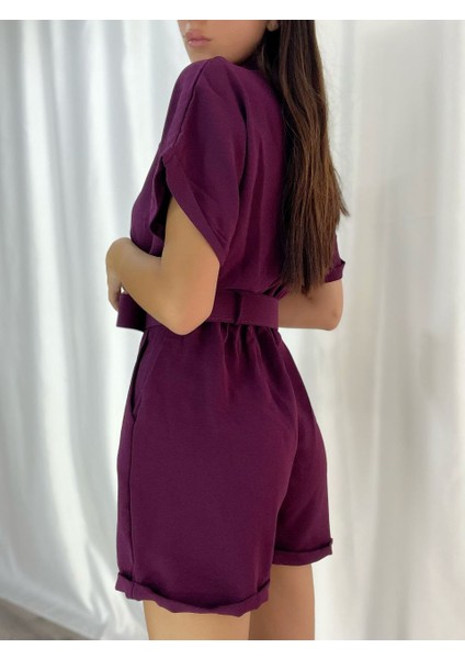 Kadın Dokuma Krep Kumaş Kemerli Şort Tulum (Renk Seçenekli) fiyatları