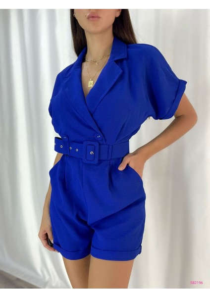 Kadın Dokuma Krep Kumaş Kemerli Şort Tulum (Renk Seçenekli)