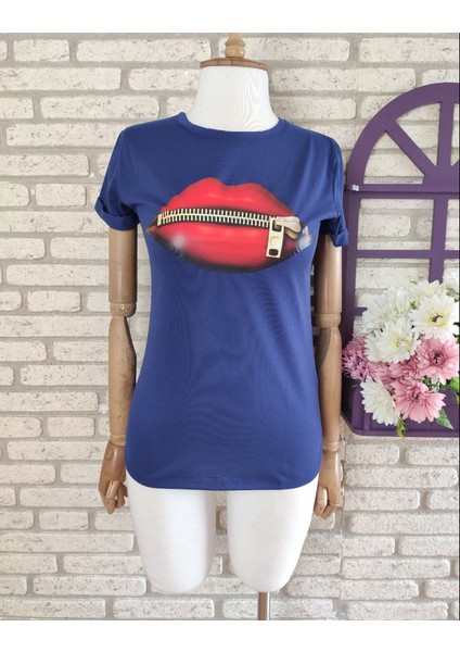 Dudak Baskılı Pamuklu Süprem Kumaş Tişört 65CM fiyatları