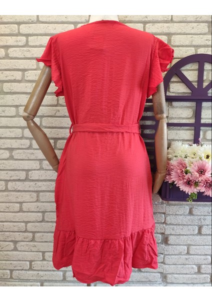 Fırfır Detay Kuşaklı Aerobin Kumaş Elbise 88CM (Kırmızı) fırsatları
