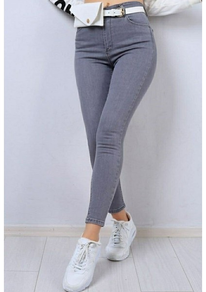 Likralı Yüksek Bel Jean Pantolon