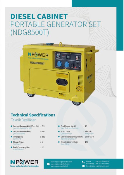 Portatif Dizel Jeneratör NDG8500T fiyatları