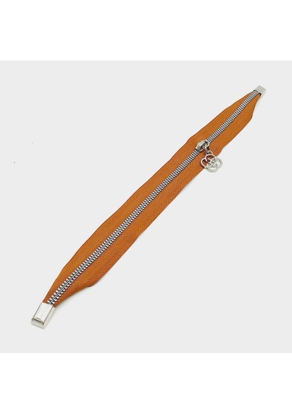 Taba Renk 35 cm Stoplu Fermuar Gümüş Metal