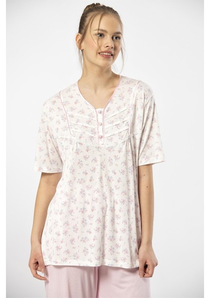 3369 Pembe Kadın Empirme Patlı Battal Kısa Kollu Pijama Takım fiyatları