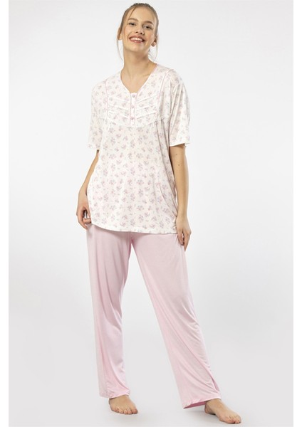 3369 Pembe Kadın Empirme Patlı Battal Kısa Kollu Pijama Takım fırsatları