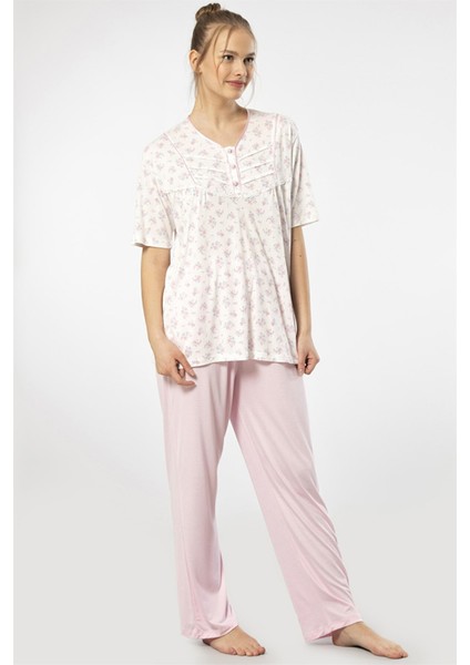 3369 Pembe Kadın Empirme Patlı Battal Kısa Kollu Pijama Takım indirimleri