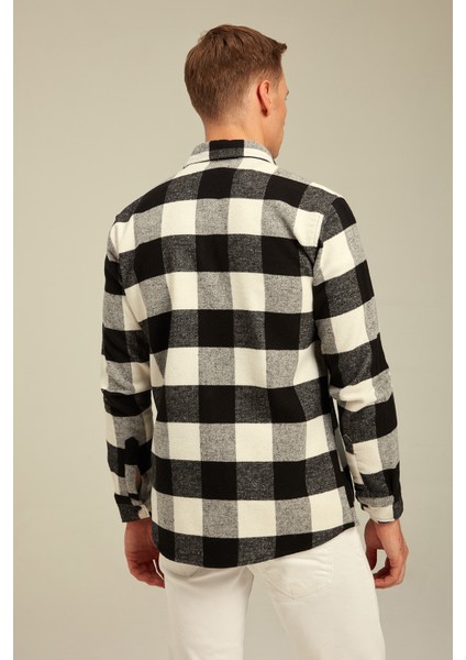 Beyaz Erkek Slim Fit Düğmeli Yaka Çift Cepli Oduncu Ekose Gömlek indirimleri
