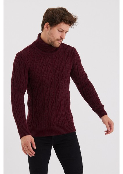 Erkek Bordo Örgü Desenli Triko KAZAK-TRZ8147R01S