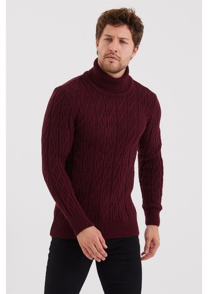 Erkek Bordo Örgü Desenli Triko KAZAK-TRZ8147R01S