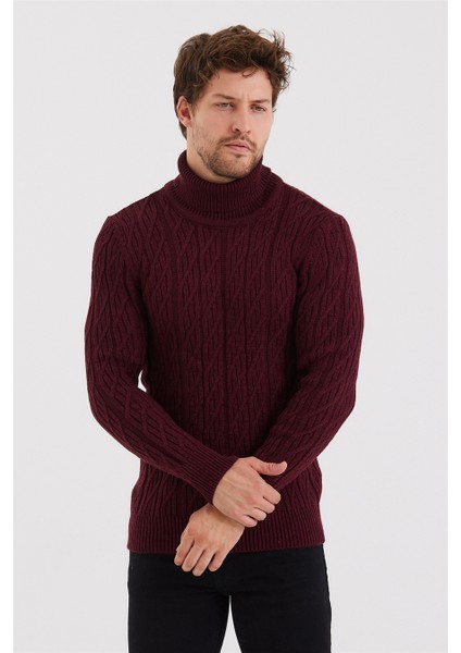 Erkek Bordo Örgü Desenli Triko KAZAK-TRZ8147R01S