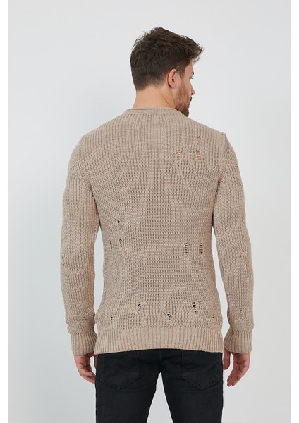 Bej Erkek Destroylu Modelli Triko KAZAK-TRZ8141R07XL