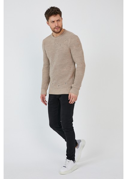 Bej Erkek Destroylu Modelli Triko KAZAK-TRZ8141R07XL