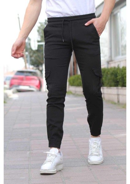 Erkek Siyah Paçası Beli Lastikli Likralı Jogger Pantolon fiyatları