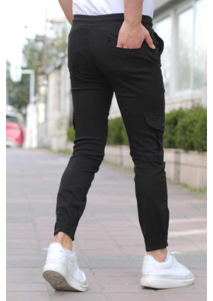 Erkek Siyah Paçası Beli Lastikli Likralı Jogger Pantolon fırsatları