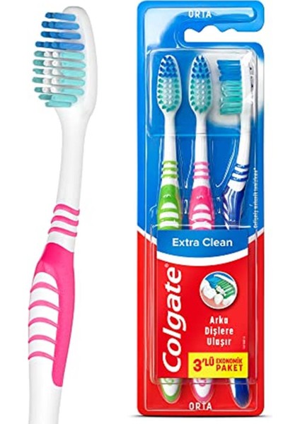 Extra Clean Dil Temizleyicili Arka Dişlere Uzanan Orta Diş Fırçası 2+1