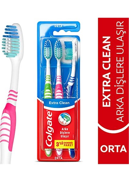 Extra Clean Dil Temizleyicili Arka Dişlere Uzanan Orta Diş Fırçası 2+1