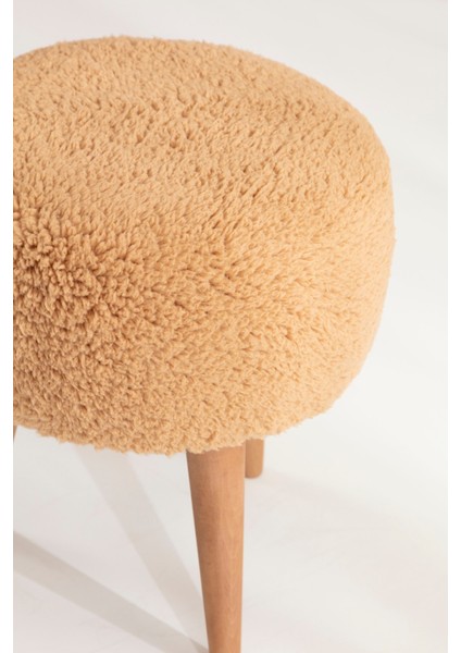Peluş Puf Ahşap Ayak