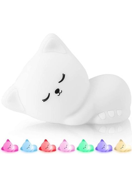 Bebek Gece Işık, Şarj Edilebilir Kedi Çocuk Dokunmatik Başucu Taşınabilir Gece Işık, LED Parlak , 7 Renk Silikon Gece Lambası, (Beyaz) (Yurt Dışından)