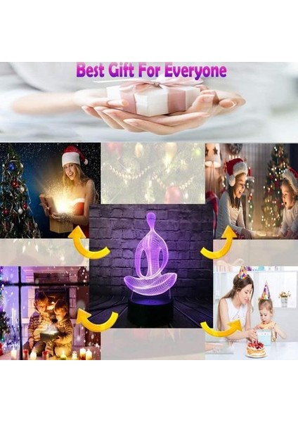 Meditasyon Yoga Catoon Şekli Gece Lambası 3D Optik Illusion Işıkları 7-Renk Akıllı Dokunmatik Düğme Kontrol Masa Lambası Dekor Odası Tatil Crea (Yurt Dışından)