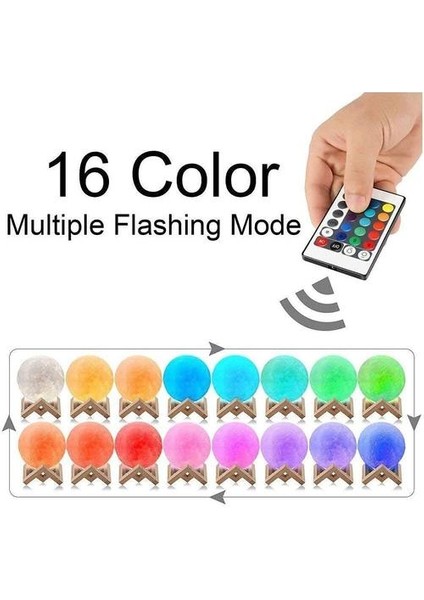 Ay Lambası Aced LED Aydınlatma 3D Baskılı 16 Renkler Ay Işık 15 cm Uzaktan ve dokunmatik Kontrol, Ayarlanabilir Parlaklık USB Şarj Edilebilir Lunar L (Yurt Dışından)
