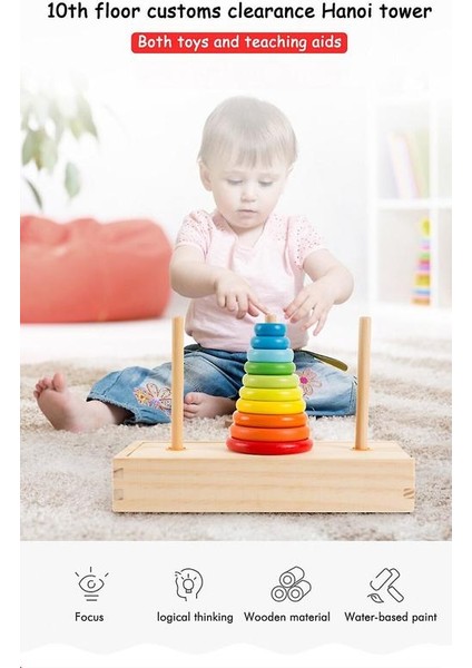 (10 Katlar L) Hanoi Kule Çocuklar Eğitici Oyuncaklar Ahşap Bulmaca Istifleme Kule Erken Öğrenme Klasik Matematik Yapboz Çocuk Bebek Oyuncakları (Yurt Dışından) fırsatları