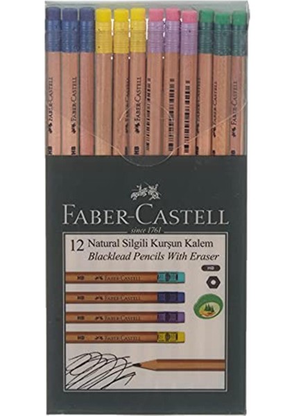 5244117912 Natural Silgili Kurşun Kalem, 12'li, Naturel Renk