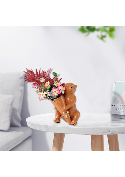 Yaratıcı Ayı Şekiş Vazo Heykelcik Bahçe Dekor Kurutulmuş Çiçekler Düzenleme Sanat Kahverengi modelleri