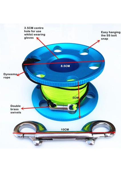 Scuba Dalış Alüminyum Alaşım Parmak Makara Hattı Tutucu Makara 50 M Line Cıvata Snap Mavi indirimleri