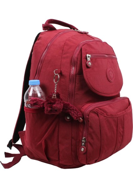 8860 Bordo Unisex Klinkır Aksesuarlı Kumaş Sırt Çantası