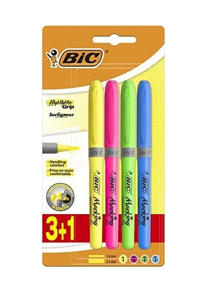 Marking Highlighter Grip Fosforlu Kalem Karışık Renk 3+1'li Blister