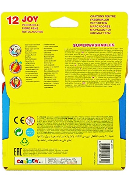 Carioca Joy Süper Yıkanabilir Keçeli Boya Kalemi, 12'li