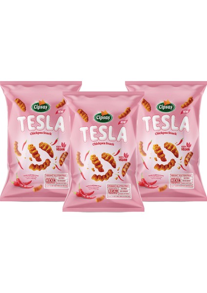 Tesla Paprika Çeşnili Vegan Glutensiz Nohut Cipsi 3 x 65 gr