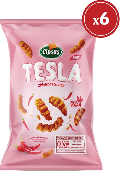 Tesla Paprika Çeşnili Vegan Glutensiz Nohut Cipsi 6 x 65 gr