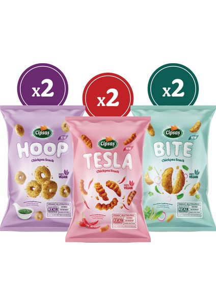 Hoop Tesla Bite Vegan Glutensiz Nohut Cips Seti 65 G x 6 Adet