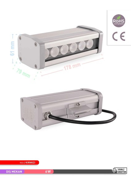 LED Wallwasher Kırmızı Işık 6W 180MM