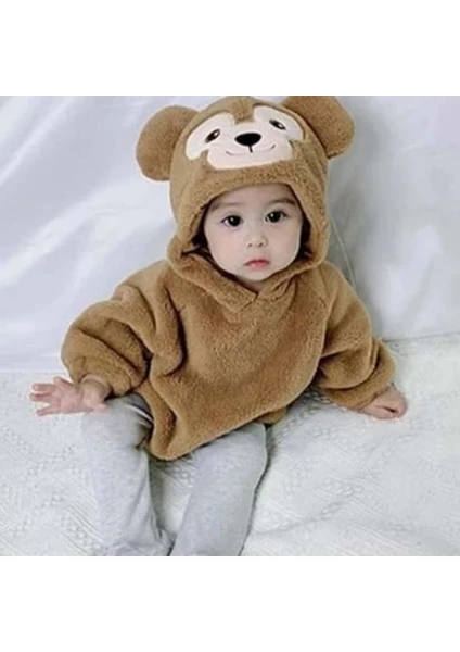 Mnk Baby Kız ve Erkek Çocuk Için Kapüşonlu Bebek Peluş Çıtçıtlı Body MNK0410